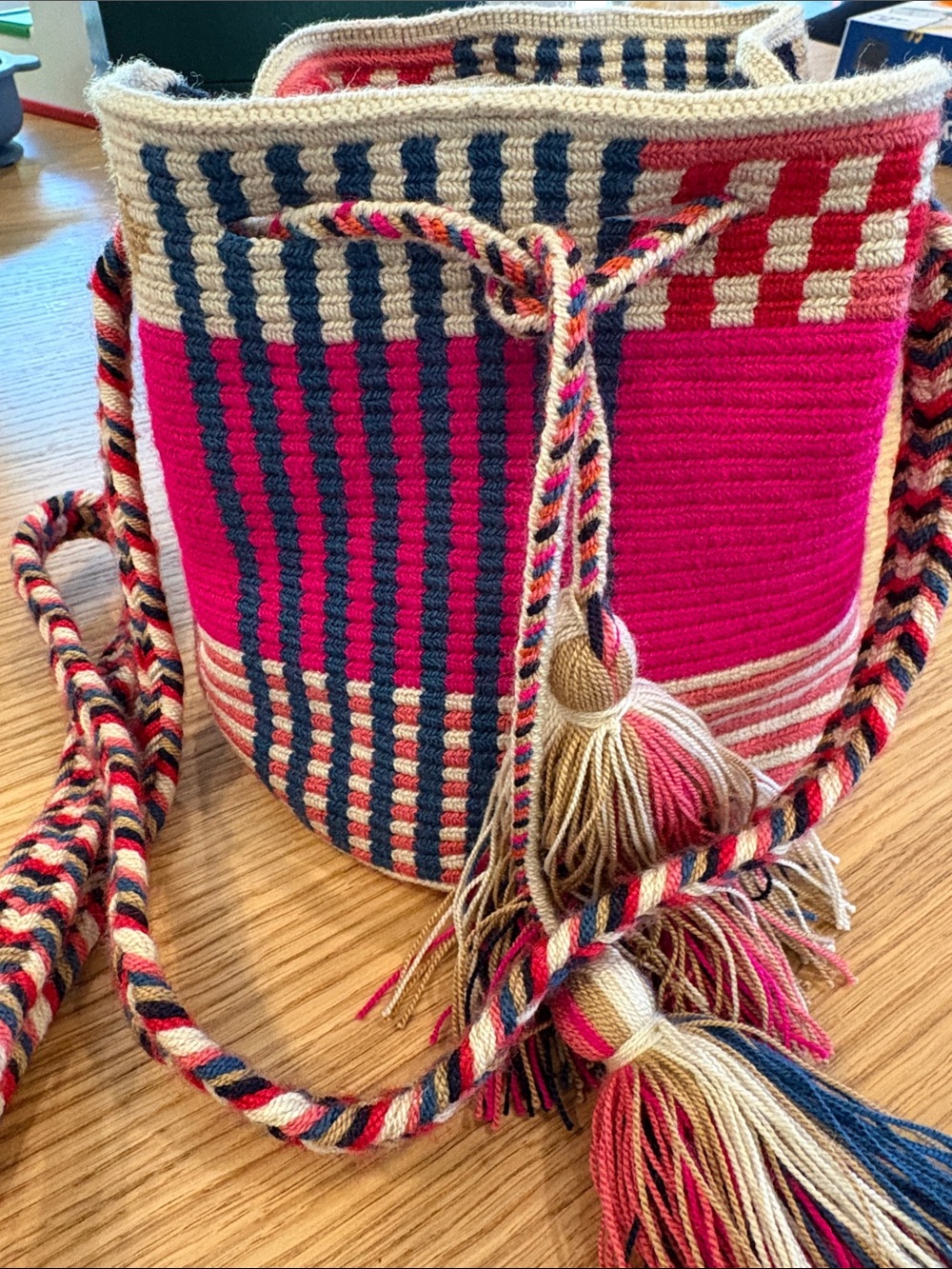Guanabana Handwoven Bucket Bag with Tassel Drawstring